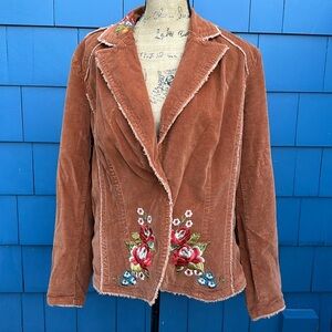 Kikit XL bronze stretch, corduroy jacket, embroidered raw edge